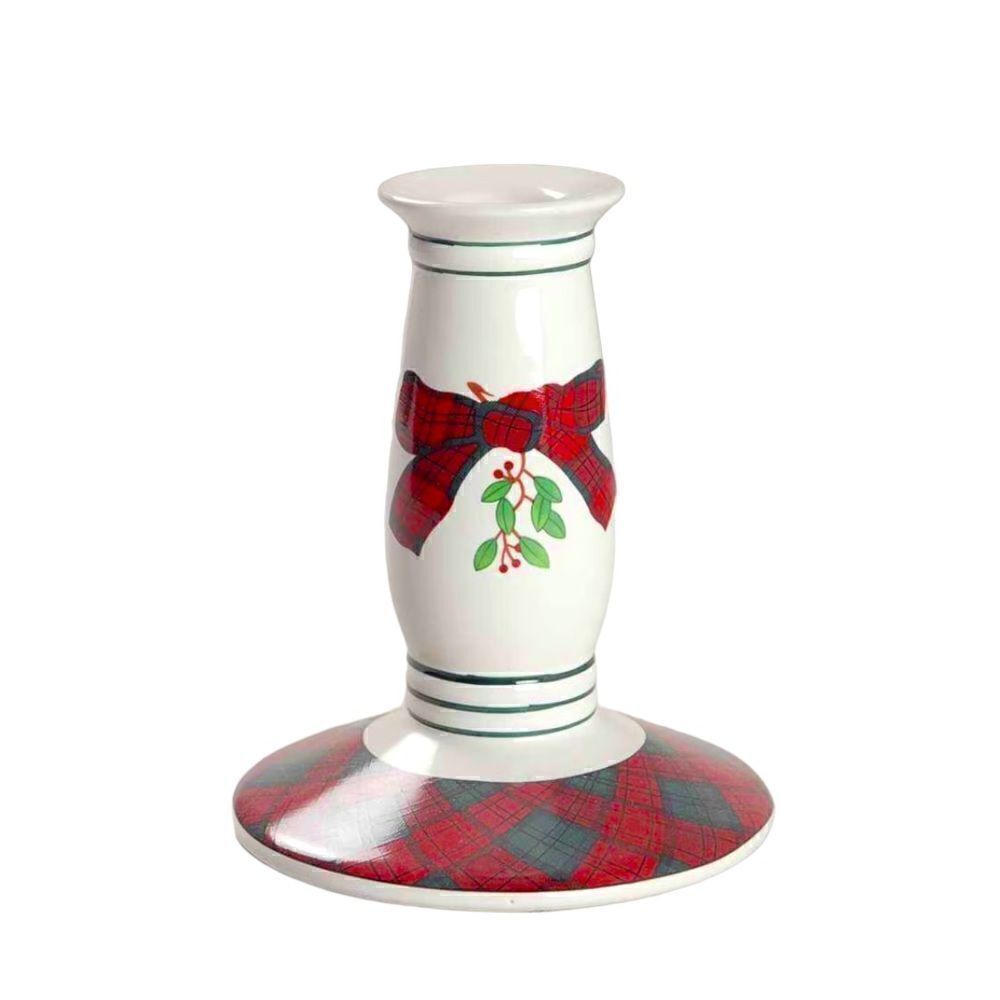 Two Beautiful Sasaki Tartan Plaid By Charles Roberts Porcelain Candlesticks